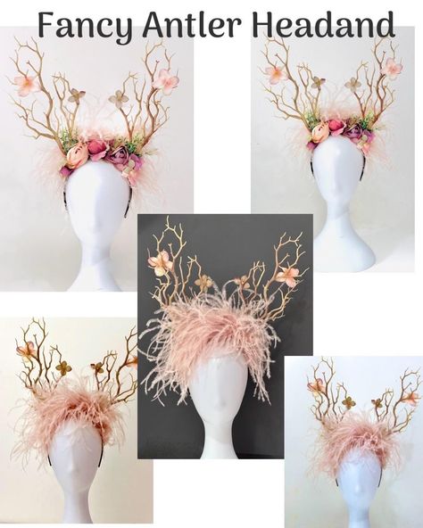 Antler Headband, Christmas Headband, Bespoke Headband, Antler Christmas Fascinator Headband, Dusty Rose Feather Antler Christmas Headband Feather Layers, Christmas Fascinator, Antler Christmas, Nyc Boutiques, Headband Christmas, Antler Headband, Fascinator Headband, Christmas Headband, Boutique Hair Bows