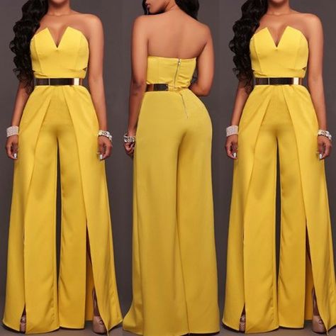 Classy Jumpsuit, Yellow Jumpsuit, Jumpsuit Elegant, African Traditional Dresses, Classy Dress Outfits, African Print Fashion Dresses, Latest African Fashion Dresses, African Print Fashion, Looks Chic