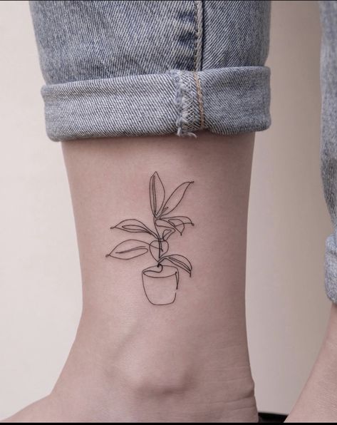 Fine Line Plant Drawing, Plant Pot Tattoo Simple, Simple Rain Tattoo, Plant Small Tattoo, Line Art Plant Tattoo, House Plant Tattoo Simple, Tiny Potted Plant Tattoo, Hanging Plant Tattoo Simple, Line Work Plant Tattoo