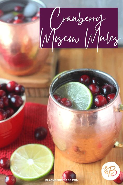 Cranberry Moscow Mule Recipe Party Cocktail Recipes, Cranberry Moscow Mule Recipe, Cranberry Mule, Moscow Mule Drink Recipes, Holiday Mules, Christmas Beverages, Cranberry Moscow Mule, Moscow Mule Drink, Mule Drink