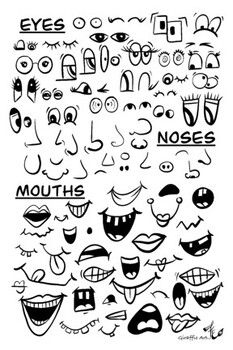 Cartoon Eyes, Noses, and Mouths by Giraffic Art | TpT Graffiti Mouth, Inkblot Cartoon, Graffiti Faces, Face In Shadow, Graffiti Eyes, Eye Graffiti, Inkblot Art, Cartoon Noses, Book Doodles