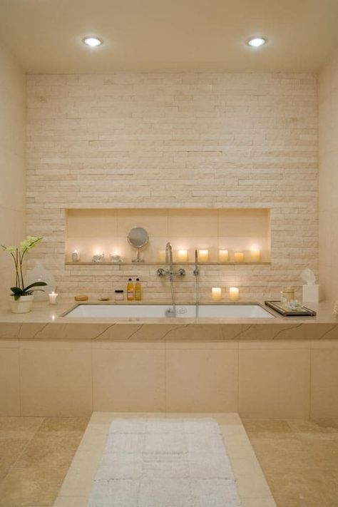 63 Sensational bathrooms with natural stone walls Drop In Tub Ideas, Spa Style Bathroom, Bathrooms Ideas, Drop In Tub, Bored Art, Bathroom Master, Tub Ideas, Apartment Makeover, Wooden Bathroom