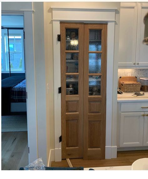 Custom Built: Glass French Doors Sliding Barn Door Hinge - Etsy Split Pantry Door, Fancy Pantry Doors, Door Types Interior, Pantry Door Options, Wooden Pantry Door, Glass Pantry Door Ideas, French Door Pantry, Glass Door Pantry, Vintage Pantry Door