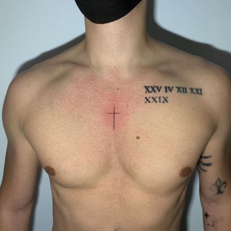 Cross In Middle Of Chest Tattoo, Chest Tattoo Men Ideas Cross, Best Places For Tattoos Men, Back Christian Tattoo, Tattoo For Chest Men, Tattoo Ideas For Men Meaningful Chest, Cross On Chest Tattoo Men, Christian Tattoos For Men Chest, Cross Tattoos For Men On Chest