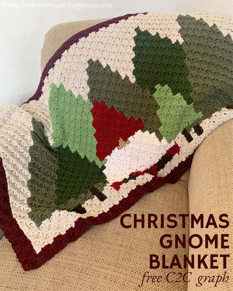 This Christmas Gnome Blanket C2C Crochet Pattern is so fun to work up! It's a small lapghan that's perfect for hanging over the back of a sofa. Hooked On Homemade Happiness, C2c Crochet Blanket Pattern Free Charts, Gnome Blanket, Crochet C2c Pattern, Christmas Afghan, Christmas Crochet Blanket, Crocheted Christmas, Gilet Crochet, C2c Crochet