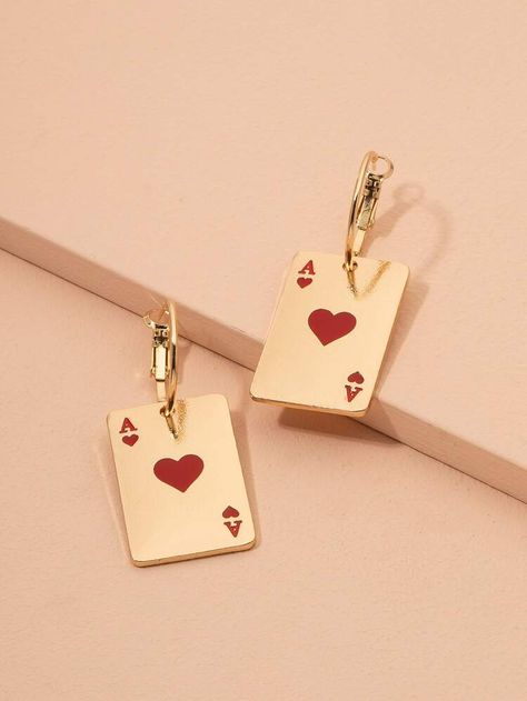 Free Returns ✓ Free Shipping On Orders $49+ ✓. Playing Card Drop Earrings- Earrings at SHEIN. Mdf Earrings, Lizzie Hearts, Queen Of Hearts Costume, Earrings Shein, Card Jewelry, Ear Drops, Faux Pearl Earrings, Snake Design, Beaded Drop Earrings