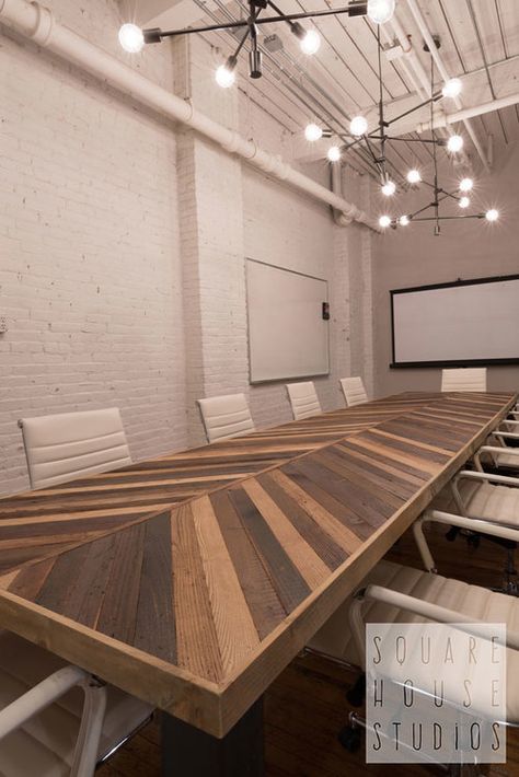 CoachUp — Squarehouse Studios - Somerville, MA Diy Table Top Ideas, Table Top Ideas, Conference Room Design, Meeting Room Design, Plumbing Pipe Furniture, Industrial Office Design, Diy Table Top, Office Remodel, Boardroom Table