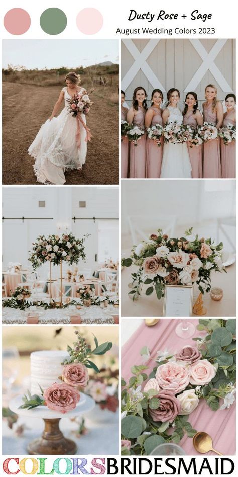 Wedding Colors For August Weddings, Dusty Rose And Beige Wedding, Sage Green And Dusty Pink Wedding, Wedding Theme Ideas Pink, Light Pink Wedding Colors, Wedding Mood Board Color Palettes Summer, Color Palette Wedding Summer, August Wedding Colors Summer, Timeless Wedding Color Schemes