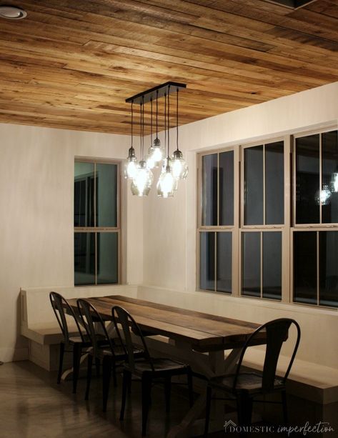 Plank Ceiling Kitchen, Rustic Wood Ceiling, Reclaimed Wood Ceiling, Wood Plank Ceiling, Ceiling Kitchen, Shiplap Ceiling, Rustic Living Room Furniture, Plank Ceiling, Diy Ceiling