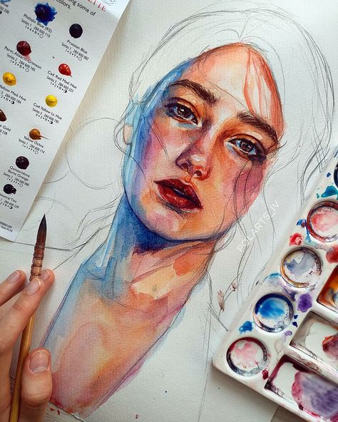 Watercolor Portrait Tutorial, Watercolor Art Face, Watercolor Face, Watercolor Portrait Painting, Art Painting Gallery, My Sketchbook, 수채화 그림, Watercolor Art Lessons, Arte Sketchbook