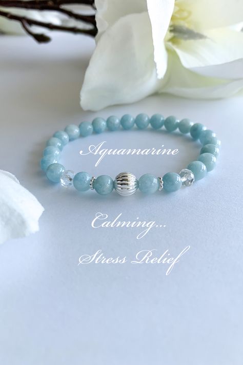 Calming Mind, Aquamarine Bracelet Beads, Handmade Gemstone Jewelry, Aquamarine Bracelet, Aquamarine Beads, Aquamarine Crystal, March Birthstone, Gemstone Jewelry Handmade, Birthstone Bracelets