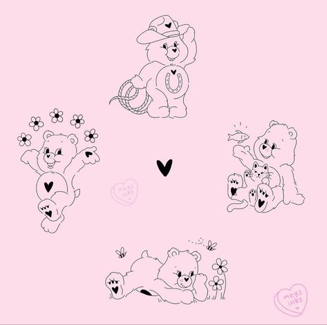 Love A Lot Care Bear Tattoo, Small Care Bear Tattoo, Hollie Core, Care Bear Tattoo Ideas, Care Bear Tattoo, Book Inspired Tattoos, Chest Tattoo Stencils, Venus Tattoo, Care Bear Tattoos