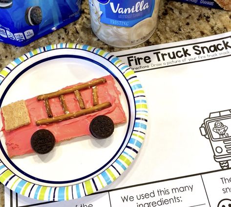 Fire Truck Snack Preschool, Fire Safety Snacks For Preschoolers, Fire Truck Snack, Fire Safety Crafts For Toddlers, Fire Safety Week Activities, Fire Safety Preschool Crafts, Fire Safety Crafts, Fire Safety Free, Fire Truck Craft