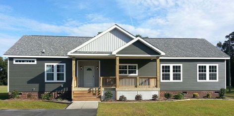 Double Wide Porch Ideas, Modular Home Remodel, Best Modular Homes, Manufactured Home Porch, Double Wide Home, Mobile Home Exteriors, Manufactured Home Remodel, Clayton Homes, Building A Porch