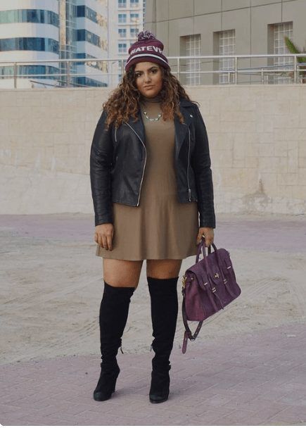 20 Best Plus Size Outfits To Wear With Thigh High Boots Tall Combat Boots Outfit, Boots Outfit Plus Size, Best Plus Size Outfits, Outfits With Thigh High Boots, Brown Knee High Boots Outfit, Black Thigh High Boots Outfit, Brown Thigh High Boots, Thigh High Boots Outfit, Redhead Fashion