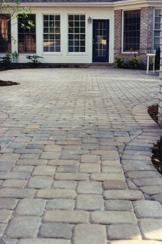 Tumbled Paver Walkway, Cobblestone Paver Patio, Cobblestone Patio Ideas, Pavers Courtyard, Cobble Stone Pavers, Cobblestone Backyard, Exterior Pavers, Cottage Driveway, Extended Driveway