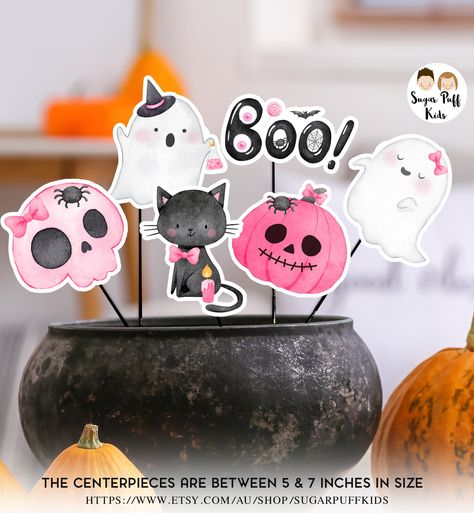 Instant Pink Halloween Birthday Centerpieces, 6 Halloween Cutouts Decor, Printable Black Cat, Ghosts Centerpieces, Halloween Centerpieces Pink Halloween Birthday, Halloween Cutouts, First Birthday Centerpieces, Halloween Centerpieces, Halloween Centerpiece, Birthday Centerpieces, Pink Halloween, 5 To 7, Halloween Invitations