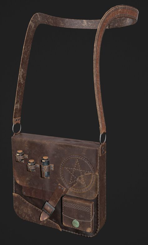 Steampunk Messenger Bag, Satchel Drawing Reference, Magic Bag Fantasy Art, Fantasy Bag Concept Art, Fantasy Satchel, Alchemist Outfit, Dnd Backpack, Adventurer Bag, Fantasy Bags