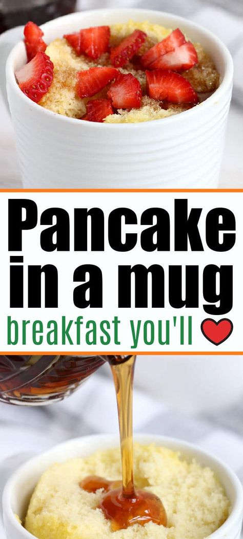 Microwave Pancake In A Mug, Pancake Mix In A Mug, Pancake Mix Microwave Mug Cakes, Pancake In A Cup, Mug Recipes Breakfast, Savory Mug Recipes, Easy Microwave Breakfast Ideas, Mug Breakfast Recipes, Fun Easy Breakfast Ideas