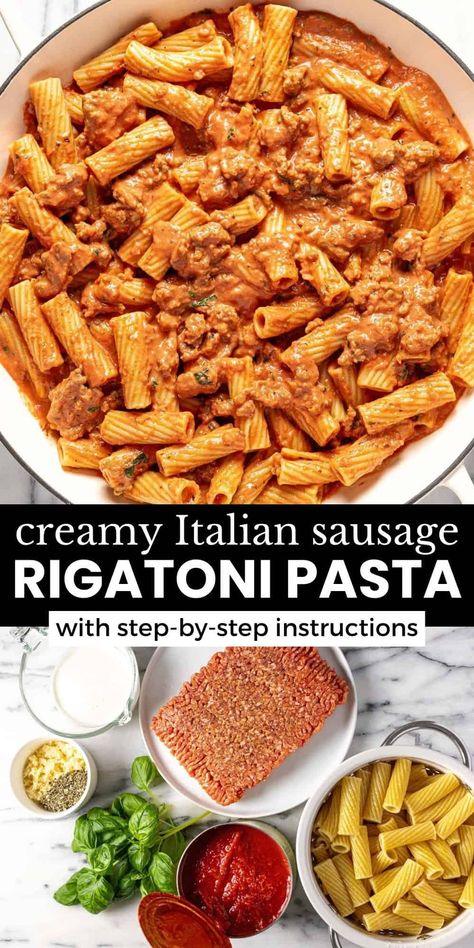 Creamy Sausage Rigatoni Pasta Recipe Sausage Rigatoni Pasta, Creamy Sausage Rigatoni, Homemade Kielbasa, How To Grill Asparagus, Italian Sausage Rigatoni, Grill Asparagus, Rigatoni Pasta Recipes, Asparagus Grilled, Italian Sausage Recipes Pasta