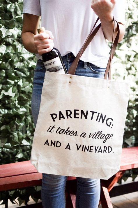 Parenting Tote Bag – Identity Boutique Canvas Bag Design, Mom Tote Bag, Bag Quotes, Funny Tote Bags, It Takes A Village, Takes A Village, Quick Gifts, Wine Bag, Cricut Projects Vinyl