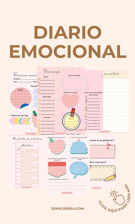 Diario emocional- Journal emocional Agenda Planner, Bullet Journal School, School Counseling, Mood Tracker, Pisco, Mental Health Matters, Child Day, Emotional Intelligence, Journal Prompts