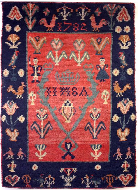 The Meanings of Finnish Folk Rya: Patterns in the Folk-Style Ryas | Norwegian Textile Letter Rya Rugs, Craft Museum, Rya Rug, Finnish Design, Checkered Rug, Folk Fashion, Maximalism, Cross Patterns, Tree Patterns