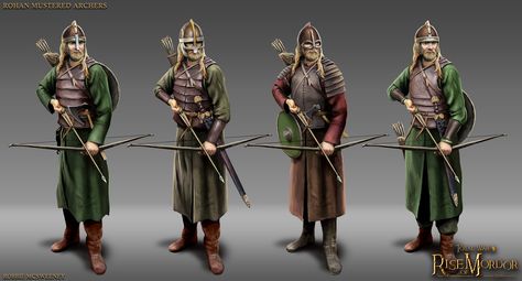 Rohan Mustered Archers, Robbie McSweeney on ArtStation at https://www.artstation.com/artwork/ryxPa Rise Of Mordor, Game Of Thrones Westeros, Art Viking, Middle Earth Art, Medieval Armor, Fantasy Armor, Fantasy Warrior, Arte Fantasy, Fantasy Inspiration