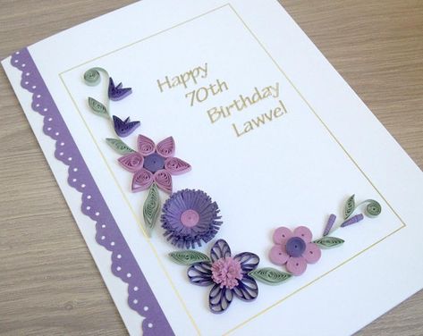 Quilled 70th birthday card, paper quilling Diamond Wedding Anniversary Cards, 65th Birthday Cards, 90th Birthday Cards, 80th Birthday Cards, Happy 90th Birthday, Paper Quilling Flowers, 70th Birthday Card, Happy 80th Birthday, Paper Daisy