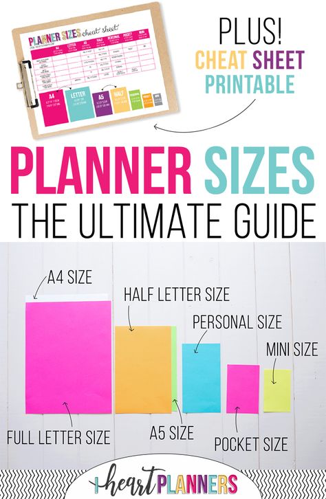 I get asked frequently about planner page sizes. What size is best? Which planner inserts are compatible which each other? Is A5 the same as half size? I’m here to help clear up all the confusion!! Keep reading. Planner Page Sizes, Paper Size Guide, Planner Sizes Chart, Planner Sizes, To Do Planner, Planner Organiser, Planner Tips, A5 Planner, Planner Binder