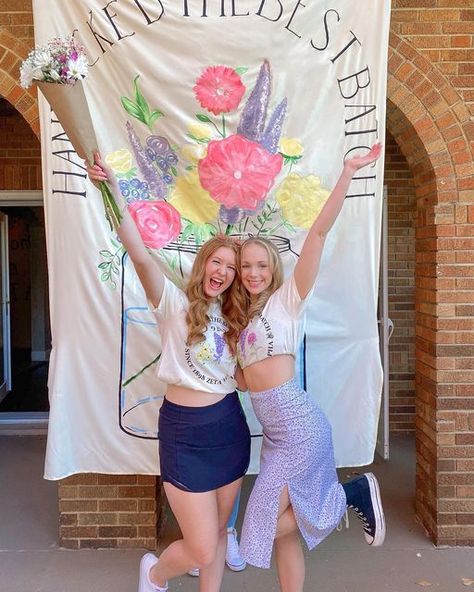 In Full Bloom Sorority, Floral Bid Day Theme, Zeta Tau Alpha Bid Day, Freshly Picked Bid Day, In Full Bloom Bid Day, Floral Bid Day, Flower Bid Day Theme, Full Bloom Bid Day, Aephi Canvas