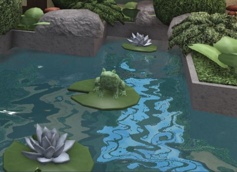 Bloxburg Pond Ideas, Garden Bloxburg, Bloxburg Landscape, Bloxburg Custom, Bloxburg Hacks, Blox Burg, Landscape Layout, Pond Ideas, Bloxburg Ideas