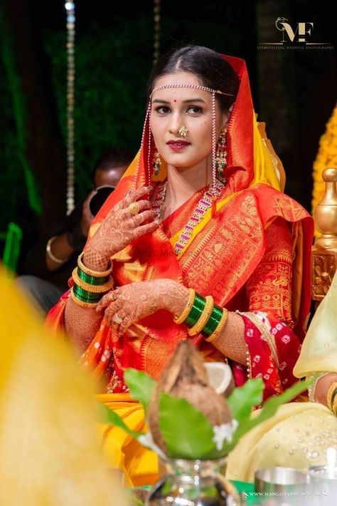 Vaishnavi Mahadik Wedding, Vaishnavi Mahadik, Malabar Jewellery, Haldi Saree, Maharashtrian Bride, Maharashtrian Wedding, Maharashtrian Jewellery, Baby Cast, Marathi Bride