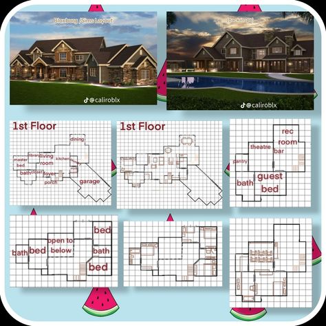 Small Family House Bloxburg Layout, Bloxburg House Outlay, Bloxburg Farmhouse Mansion Layout, 50k Bloxburg House Layout, Bloxburg Mansion Layout With Grid, Roblox Mansion Layout, Bloxburg House Layouts Farmhouse, Bloxburg Homes Layout, 100k Bloxburg House Layout