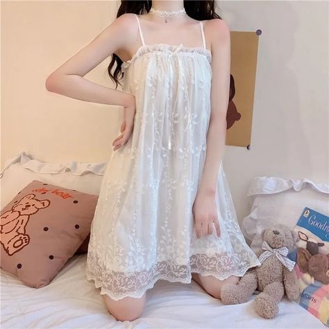 Cute Nightgowns, Harajuku Aesthetic, Sleepwear Fashion, Cute Sleepwear, Pajama Dress, Cute Princess, Lace Slip Dress, Nightgowns For Women, Lace Slip