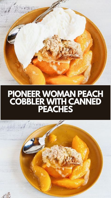 Pioneer Woman Peach Cobbler with Canned Peaches is made with sliced peaches, all-purpose flour, sugar, unsalted butter, and chopped pecans. It takes about 60 minutes to prepare and serves approximately 10 people. Pioneer Woman Peach Cobbler, Cobbler With Canned Peaches, Peach Cobbler With Canned Peaches, Pioneer Woman Desserts, Pioneer Kitchen, Sliced Peaches, Canned Peaches, Peach Cobbler, Chopped Pecans