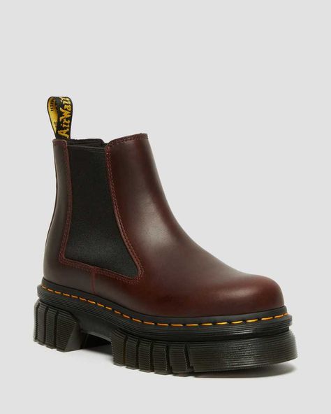 Shop Audrick Brando Leather Platform Chelsea Boots at Dr. Martens. Free delivery on orders over £50 Doc Martens Chelsea, Doc Marten Chelsea Boot, Doc Marten Chelsea, Boots Doc Martens, Dr Martens Chelsea Boots, Dr Martens Chelsea, Leather Platform Boots, Boot Stand, Platform Chelsea Boots