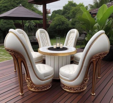 Unique Furniture Design Creative, Garden Chairs Outdoor, High Heel Chair, Creative Chair, Sofa Table Design, Unique Chairs Design, Weird Furniture, Glamorous Furniture, Glamour Home