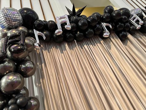 Black and Silver Music Theme Music Balloon Garland, Music Balloon Arch, Backdrop Balloon Garland, Backdrop Balloon, 18th Birthday Party, Music Note, Balloon Arch, Balloon Garland, 18th Birthday