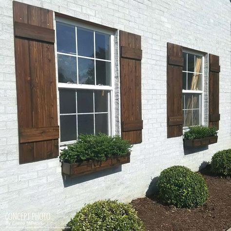 Shutters Decor, Wood Shutters Exterior, Flat Window, Shutters Window, Cornice Board, Farmhouse Shutters, Rustic Shutters, Cedar Shutters, Sliding Shutters