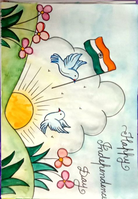 Independence Day Decoration Drawing, Independence Day Drawing Easy For Kids, Independence Day Easy Drawing, Happy Independence Day Drawing, Poster On Independence Day, Independence Day Drawing Ideas, Competition Drawing, Intermediate Drawing, Drawing Pictures For Kids