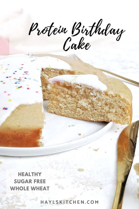 Protein Pound Cake, Vanilla Protein Cake, Protein Birthday Cake, Yogurt And Protein Powder, Yogurt Icing, Protein Cakes, Protein Cake Recipes, Celebration Desserts, Low Calorie Recipes Dessert