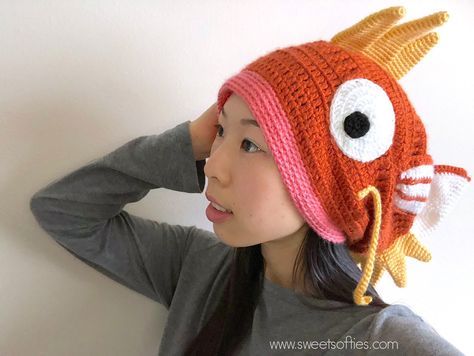 Magikarp Hat, Slouchy Beanie Pattern, Baby Hat Free Pattern, Crochet Patterns Free, Crochet Eyes, Hat Patterns Free, Baby Hat Patterns, Crochet Hats Free Pattern, Trendy Crochet