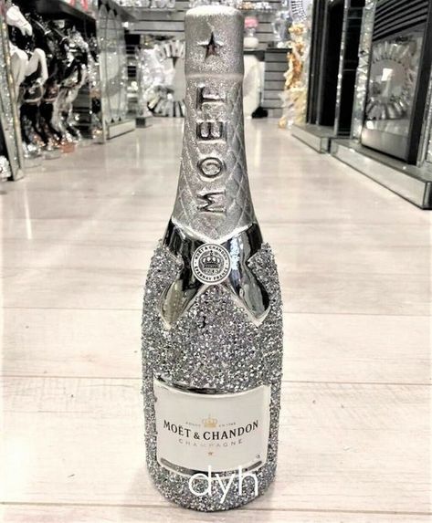 Moet And Chandon Champagne Bottle Crushed Diamond Luxury | Etsy Wine Glass Cup, Crystal Makeup, Handmade Pipe, Hand Painted Wine Bottles, Crushed Diamonds, Decorated Bottle, Diamond Wall, Blue Beaded Bracelets, Crystal Ornament