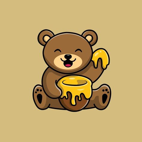 Cute Teddy Bear Eat Honey Illustration Bear Eating Honey, Honey Illustration, Honey Images, Bear Eating, Bee Photo, Bear Cute, Animal Icon, Cute Teddy Bear, Vector Icons Illustration