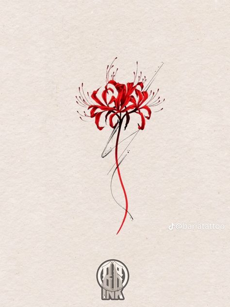 Higanbana Art, Spider Lily Tattoo Black, Blue Spider Lily Tattoo, Lycoris Rouge, Red Spider Lily Tattoo Design, Tokyo Ghoul Flower Tattoo, Higanbana Tattoo, Red Spider Lily Tattoo, Red Flower Tattoos