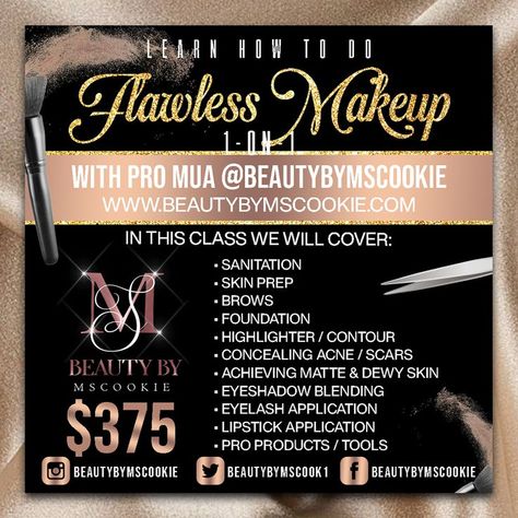 Makeup Training Flyer, Makeup Class Flyer Design, Makeup Class Flyer, Beauty Flyer, Instagram Flyer, Diy Social Media, Makeup Training, Rose Gold Makeup, Graphic Design Tutorials Learning