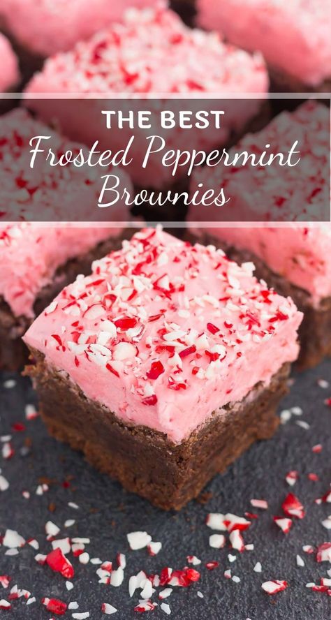 Peppermint Frosted Brownies, Brownies With Peppermint Frosting, Peppermint Baked Goods, Peppermint Frosting Recipe, Peppermint Bark Brownies, Peppermint Icing, Peppermint Brownies Recipe, Frosted Brownies, Peppermint Frosting