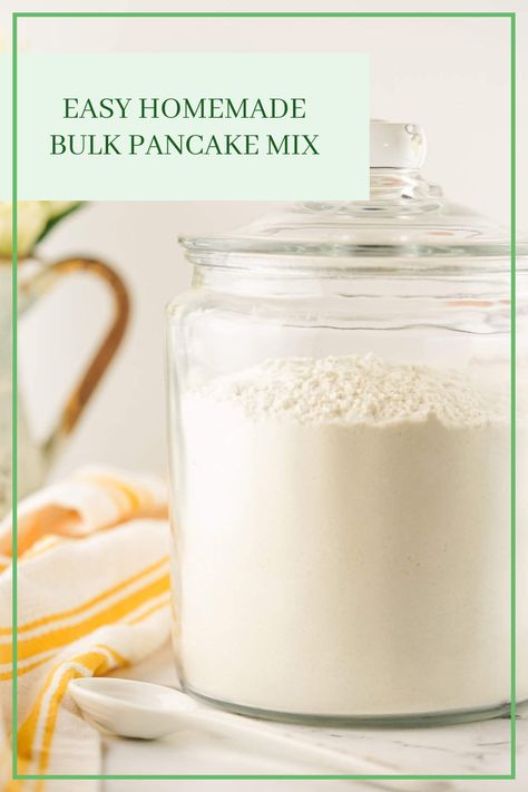 This pin showcases a glass container filled with a delicious bulk pancake mix, perfect for a quick homemade breakfast. It emphasizes the ease and convenience of creating pancake mix from scratch. Pre Made Pancake Mix Recipe, Pancake Mix Recipe Just Add Water, Dry Pancake Mix Recipe Just Add Water, Dry Pancake Mix Recipe, Diy Pancake Mix Easy, Bulk Pancake Mix Recipe, Pancake Mix From Scratch, Diy Pancake Mix, Vegan Pancake Mix