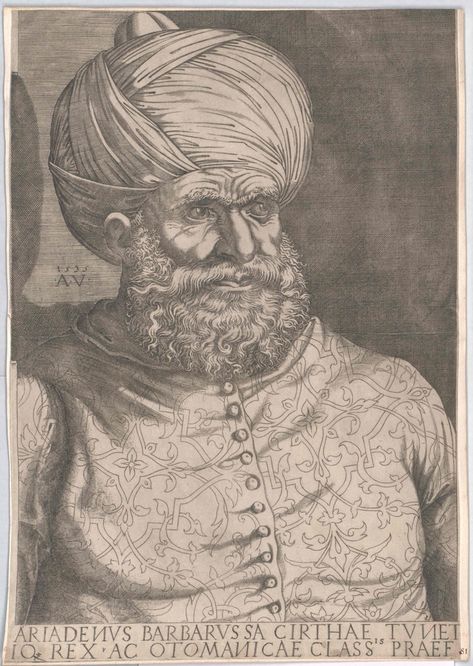 Chaireddin Barbarossa, osmanischer Herrscher in Algier Barbary Pirates, Historical Armor, Italian Artist, Photo Puzzle, Art Google, Ancient History, 16th Century, Portrait Art, Islamic Art